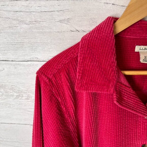 L.L. Bean Shacket Womens Size Medium Hot Pink Corduroy Button Down Cotton Fall - Picture 5 of 16